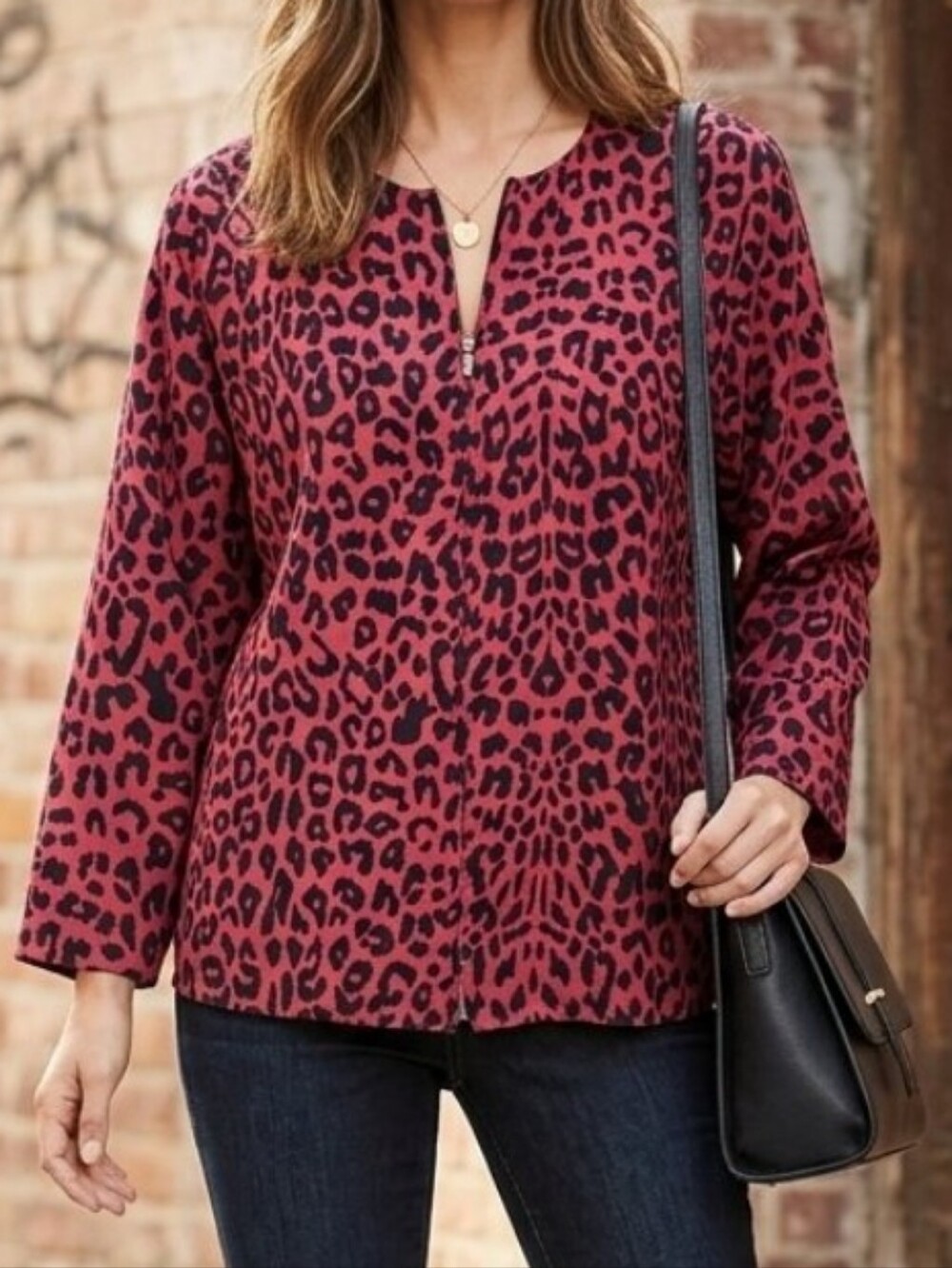 Cathy Daniels Too Vintage Faux Suede Leopard Animal Print Lightweight Zip Jacket
